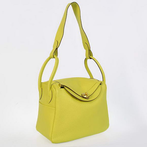 High Quality Replica Hermes Lindy 30CM Havanne Handbags 1057 Lemon Leather Golden Hardware